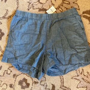 J. Crew Chambray High-Waist Elastic Shorts in Light Blue